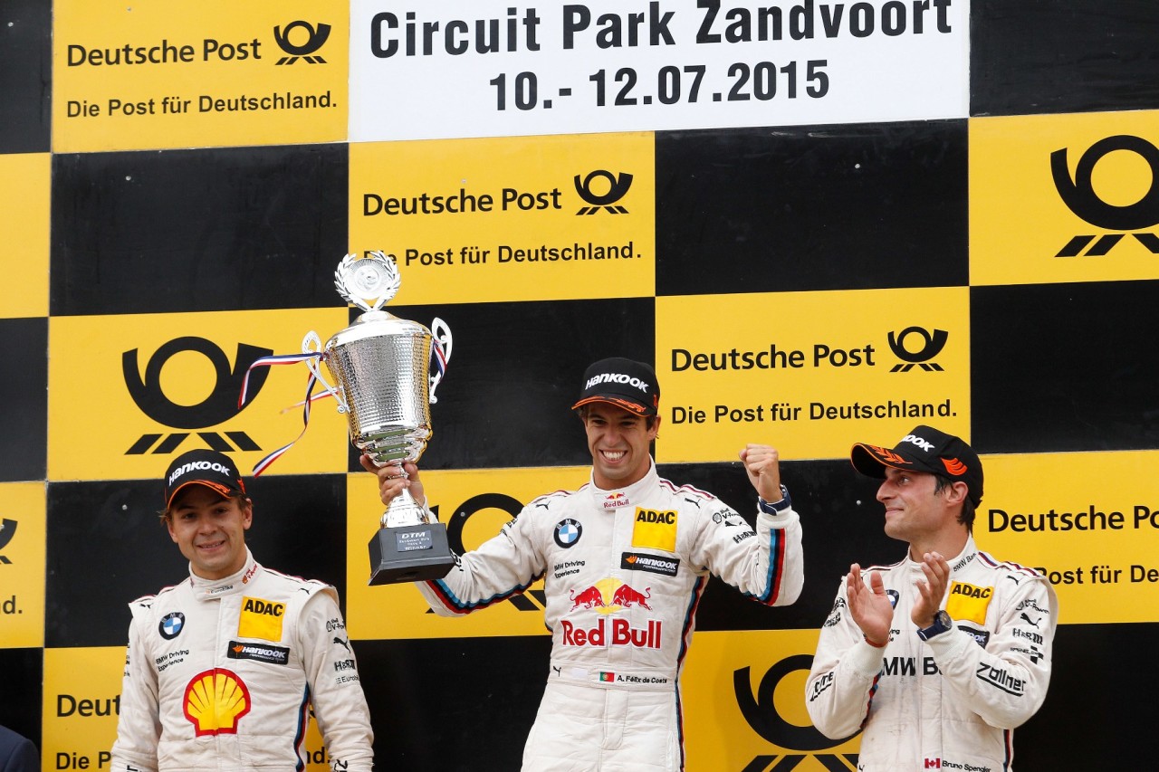 Zandvoort (NL) 12th July 2015. BMW Motorsport, Race 08, 2nd Place Driver Augusto Farfus (BR), Winner Antonio Felix da Costa (PT) and 3rd Place Driver Bruno Spengler (CA). This image is copyright free for editorial use © BMW AG (07/2015).