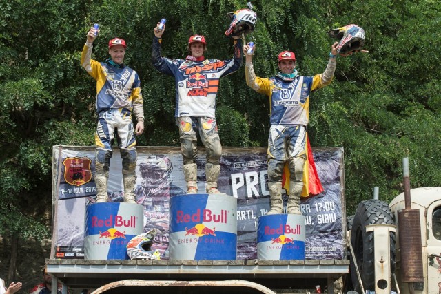 Podium Red Bull Romaniacs 2015 1. Jonny Walker; 2.Graham Jarvis; 3. Alfredo Gomez foto: Predrag Vuckovic